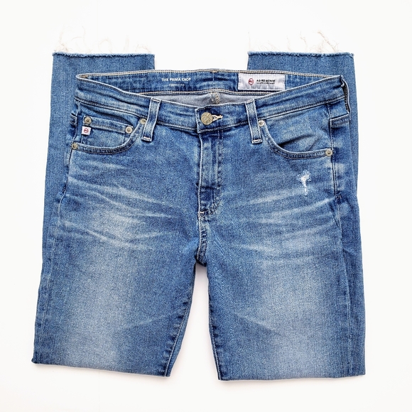 AG The Prima Cigarette Crop Distressed Light Wash Raw Hem Jeans Size 28 - Picture 7 of 8